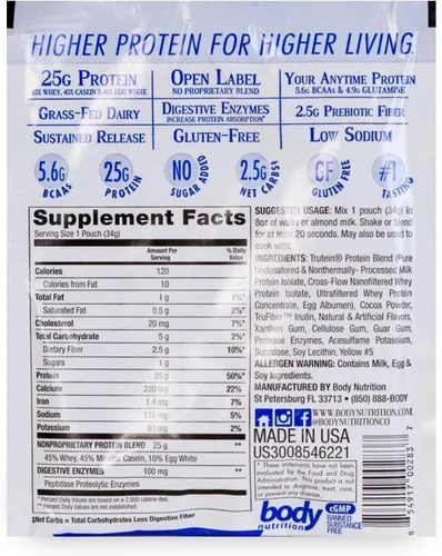 Vista 7 de Body Nutrition Trutein Polvo de Proteína Alto: 45% Suero, 45% Caseína, 10% Clara de Huevo, Sin Gluten, Bajo en Sodio, Polvo de Proteína de Suero