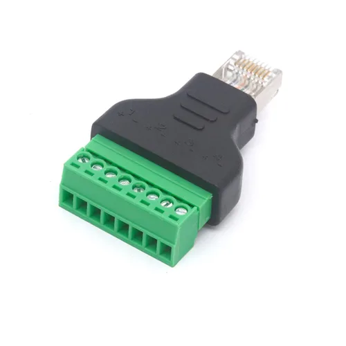 Vista 2 de Adaptador de terminal de tornillo macho RJ45, RJ45 macho a tornillo de 8 pines, conector hembra Cat7 6 5 5e Extensor de enchufe de red Ethernet CCTV