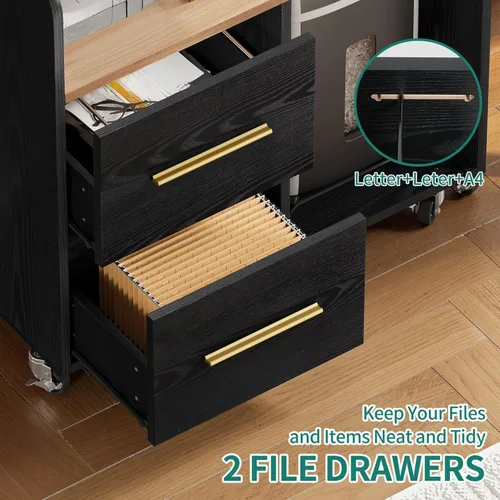 Vista 4 de YITAHOME Archivador con estación de carga, gabinete de mesa de impresora para oficina en casa, carrito de soporte de impresora, compatible con A4