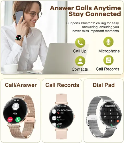 Vista 3 de Relojes inteligentes para mujer con llamadas/respuesta: reloj inteligente AMOLED de 1.43 pulgadas con pantalla táctil para teléfono Android