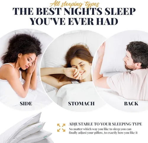 Vista 4 de EverSnug Juego de 2 almohadas de lujo de capa ajustable para dormir de lado, delanteros y traseros, almohadas refrescantes de hotel con 3 capas