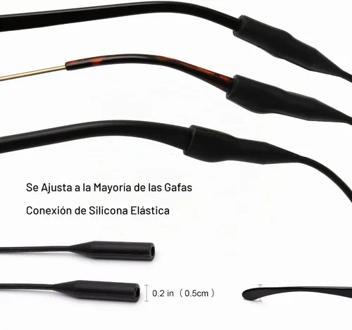 Vista 3 de JM Soporte de correa elástica de silicona para lentes de sol, resistente al agua, cadena de gafas de sol deportivas, paquete de 2
