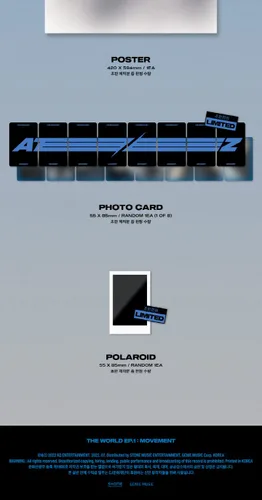 Vista 6 de DREAMUS ATEEZ The World EP.1: Álbum de movimiento versión A CD+1p Letras plegables Poster en paquete+72p Photobooklet+1ea Pegatina+1p Tarjeta