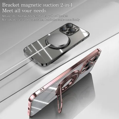 Vista 2 de QLTYPRI Funda magnética transparente para iPhone 15 Pro Max compatible con MagSafe, soporte de anillo invisible, protección completa para lente