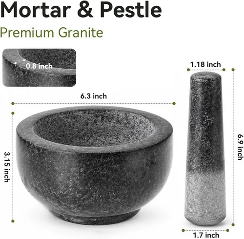 Vista 4 de Mortero de granito negro grande Kota Japón y maja de piedra natural amoladora de especias, condimentos, pastas, pestos y guacamole