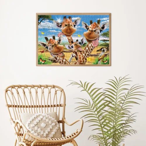 Vista 2 de Anatolian Puzzle - Giraffe Selfie - Rompecabezas de 500 piezas #3617, multicolor