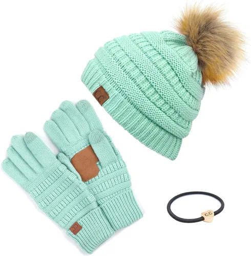 Vista 39 de Gorro unisex liso con pompón y ribete (HAT-43) de C.C Hatsandscarf Exclusives Marfil