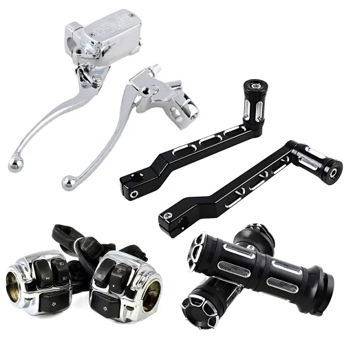 Vista 20 de Juego compatible para 1 pulgada de manillar de Harley 96-12, interruptor de bocina, luces delanteras y señales de giro, empuñaduras y tapa de Negro