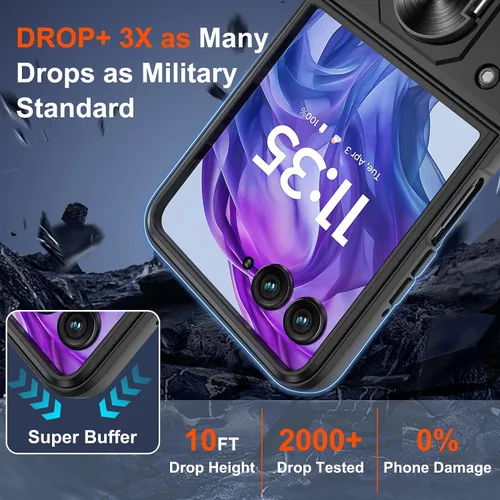 Vista 2 de Funda protectora para Motorola Razr+ Plus 2024/Razr+ Plus 2025, resistente a prueba de golpes con rotación de 360° con soporte de metal