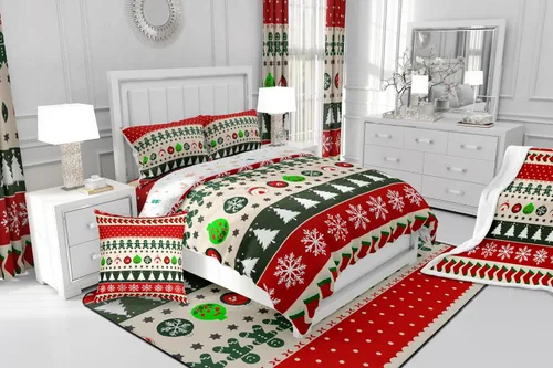 Vista 7 de Funda de edredón de Navidad, tamaño individual, funda de edredón con estampado de copos de nieve de Papá Noel, Año Nuevo, Navidad, decoración