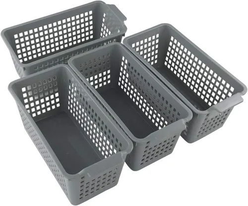Vista 6 de Cestas de plástico para organizar, color gris, juego de 4