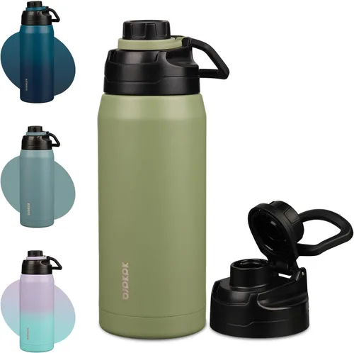 Vista 11 de BJPKPK Botella de agua aislada de 36 onzas, botellas de acero inoxidable con tapa de boquilla a prueba de fugas, jarra de agua grande de boca ancha