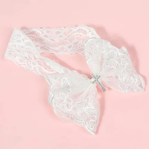 Vista 4 de BBTDIN Diademas de bautizo para bautizo para bebés y niñas, con encaje de flores, lazo blanco BBG11 (B1-Bow con cruz)
