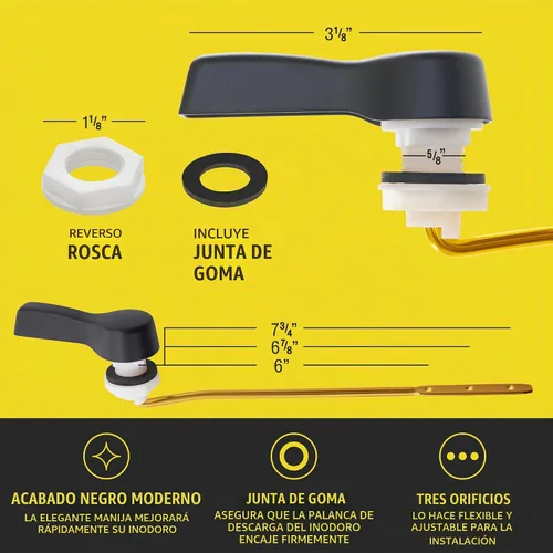 Vista 7 de Qualihome Kit de Reemplazo de Manija de Descarga de Inodoro - Manija Universal de Inodoro - Palanca de Descarga Duradera, Elegante y Fácil