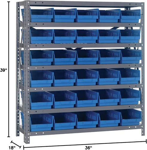 Vista 484 de Quantum QSBU-245BK Heavy Duty Shelving Unit with (7) Shelves and (24) QUS245 Black Bins for Garage Warehouse Storage Distribution 400 lb Load