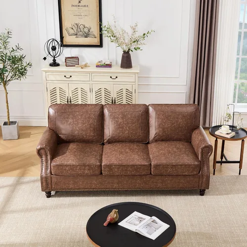 Vista 10 de WILLOVE Sofás de Cuero Sintético de 79'' para Sala de Estar, Sofás Modernos de Mediados de Siglo con Brazos Curvos y Ribete de Tachuelas