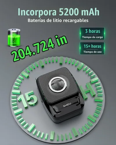 Vista 4 de SHIDU Amplificador de voz de 35 W con micrófono inalámbrico (de mano y auriculares), megáfono portátil Bluetooth para profesores, guías turísticos