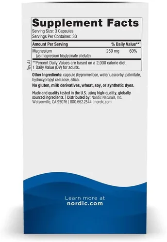 Vista 2 de Nordic Naturals Cápsulas Vegetarianas de Glicinato de Magnesio, Sin Sabor, 90 Unidades - 250mg de Magnesio por Porción - Soporte Altamente