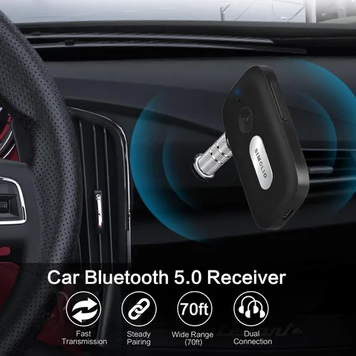 Vista 2 de SIMOLIO Receptor Bluetooth para automóvil, batería de 35 horas, control de volumen, cancelación de ruido, adaptador Bluetooth AUX Bluetooth