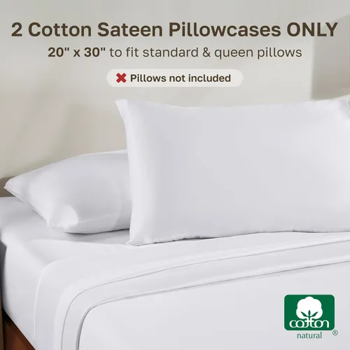 Vista 3 de California Design Den Juego de 2 fundas de almohada estándar tamaño Queen - 100% algodón, juego de 2 fundas de satén suave, se adapta a almohadas