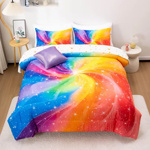Vista 10 de Btargot Juego de edredón súper suave de 6 piezas con patrón de estrellas en degradado y anillo, juego de ropa de cama con rayas onduladas