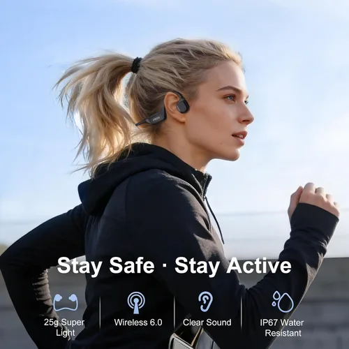 Vista 2 de IFECCO Auriculares de Conducción Ósea Bluetooth 6.0 - Auriculares de Conducción Ósea Impermeables IP67 con Micrófono, Auriculares Inalámbricos