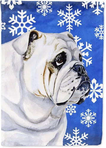 Vista 310 de Caroline's Treasures SC9374GF Bulldog English Snow flakes Holiday Garden Flag Buzón Bandera decorativa para patio exterior, patio, obras de arte