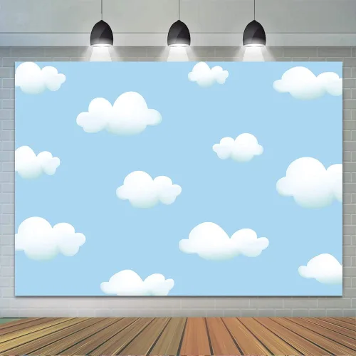 Vista 4 de Qian Telón de fondo de nube blanca con cielo azul para fotografía, decoración de fiesta de cumpleaños de niños, niñas, baby shower, fondo