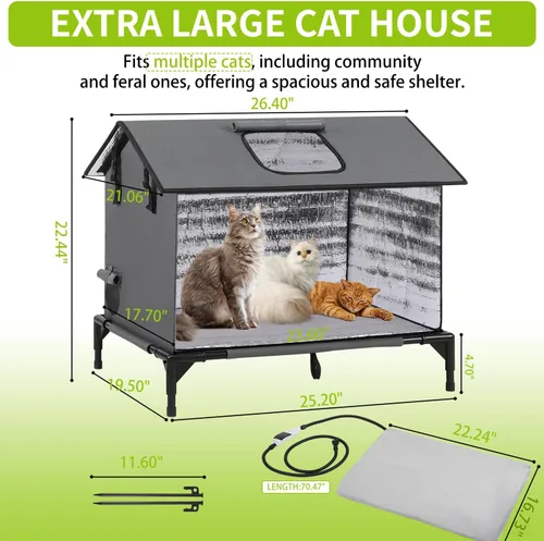 Vista 2 de Casa extragrande para gatos al aire libre, resistente a la intemperie, aislada para interiores y exteriores, casa para varios gatos con puerta
