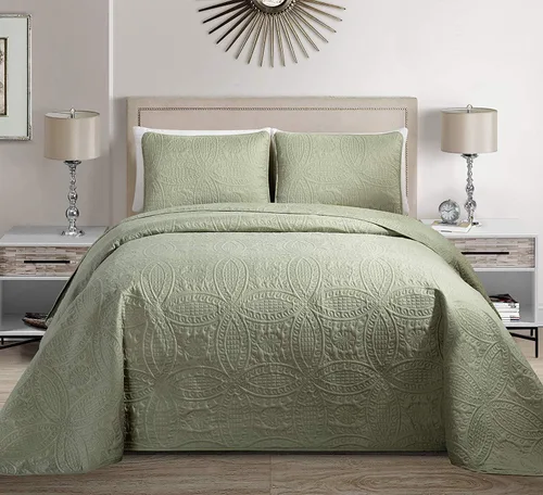 Vista 5 de Linen Plus Collection - Juego de colcha en relieve de 3 piezas Gris antracita