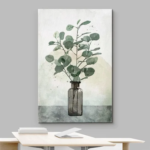 Vista 3 de wall26 Lienzo impreso para pared, diseño de hojas de bosque verde pastel, florero, naturaleza, ilustraciones de área silvestre, arte moderno