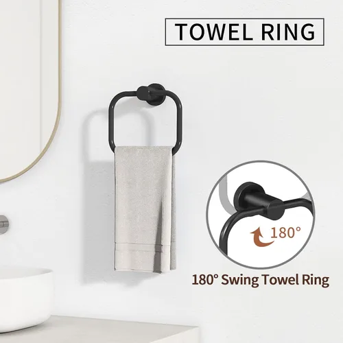 Vista 4 de STWWO Juego de 4 piezas de accesorios de baño, color negro, juego de toalleros de acero inoxidable de 16 pulgadas, toalleros para baño montado