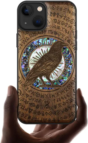 Vista 9 de Carveit Funda protectora de madera de diseñador para iPhone 13 (grabado en madera e incrustaciones de carcasa), funda de madera compatible