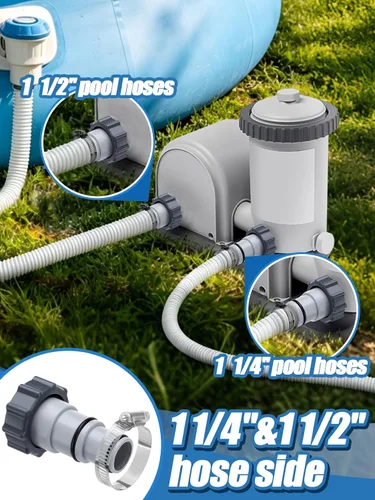 Vista 4 de PAMASE Adaptador de manguera de piscina A - Conector de conversión para mangueras de 1.5 y 1.25 pulgadas con juntas de abrazadera, piezas