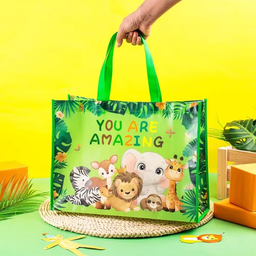Vista 4 de Loveinside Bolsas grandes de regalo recicladas con asas, bolsa de regalo reutilizable para fiestas de cumpleaños para niños, bolsa de compras – 16 x