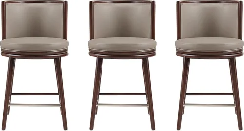Vista 15 de Manhattan Comfort Taburete tapizado de madera moderno Evalyn Crema