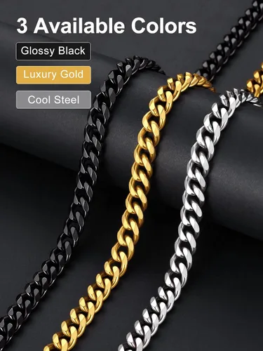 Vista 7 de Suplight Cadena de eslabones cubanos curvados de acero inoxidable 316L chapada en oro, plata, negro, para hombre y mujer, 46, 51, 56, 61, 66, 71
