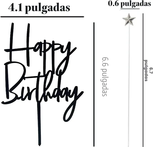 Vista 2 de Set de 1 decoración de pastel de cumpleaños de acrílico negro, 5 piezas de decoración de pastel de estrella plateada para cupcakes (Negro 1)