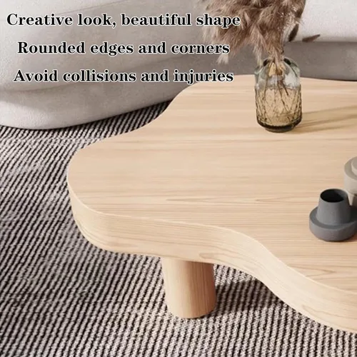 Vista 6 de Mesa de centro en forma de nube de madera maciza irregular, decoración de mesa auxiliar con 3 patas, bonita mesa auxiliar redonda moderna para sala