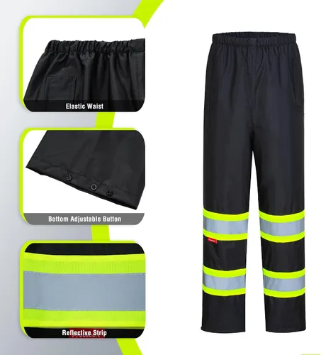 Vista 4 de ProtectX Ropa de lluvia impermeable de alta visibilidad para hombres y mujeres, chaqueta reflectante de seguridad y pantalón de alta visibilidad