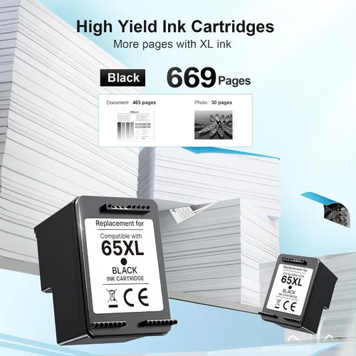 Vista 3 de 65XL para HP Cartucho de tinta negra de alto rendimiento de repuesto para tinta HP 65, 65XL Cartucho de tinta negra para impresoras HP Deskjet 3755