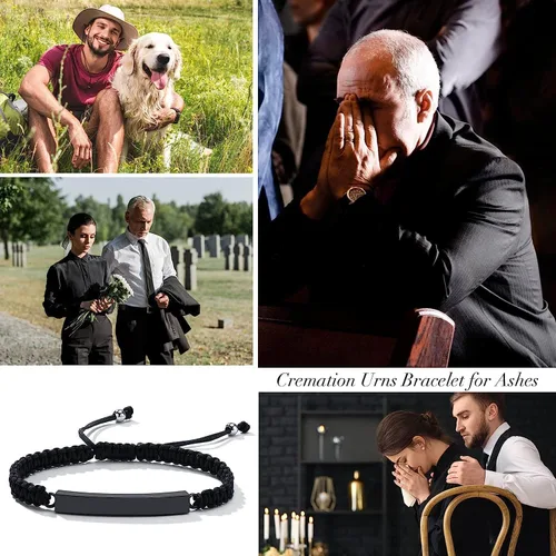 Vista 28 de Pulsera de urna personalizada para cenizas, recuerdos de joyería de cremación para mujeres y hombres, pulsera ajustable de cuerda tejida hecha a