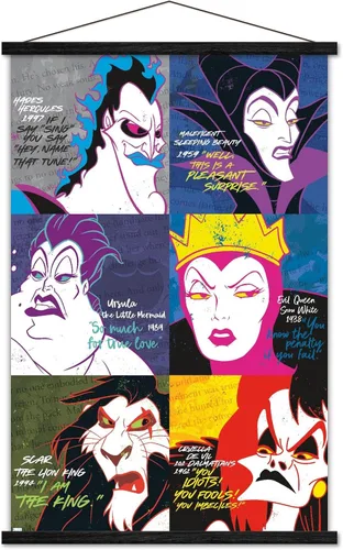 Vista 8 de Trends International Póster de pared con cuadrícula de villanos de Disney, 14.725 x 22.375 pulgadas, versión enmarcada de madera de granero