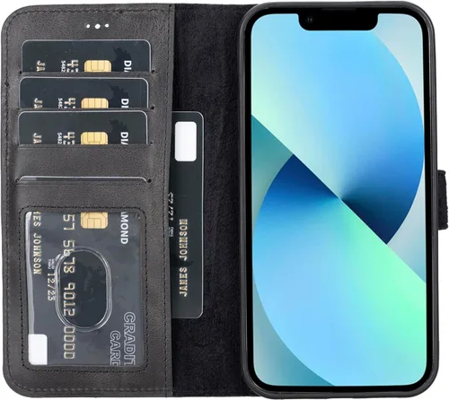 Vista 80 de HARDISTON Funda de piel auténtica hecha a mano compatible con iPhone 11 Pro de 5.8 pulgadas, funda magnética desmontable con tarjeteros - bordes