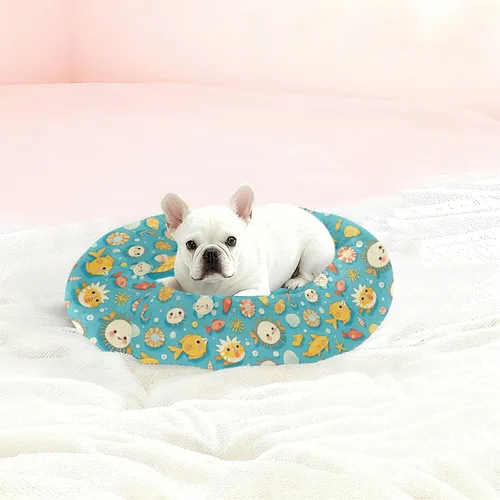 Vista 2 de Wudan Pet Cat Bed Anti-Slip Fluffy Calming Bed for Medium Size Pets Sleeping XS Blue Themed Marine Life