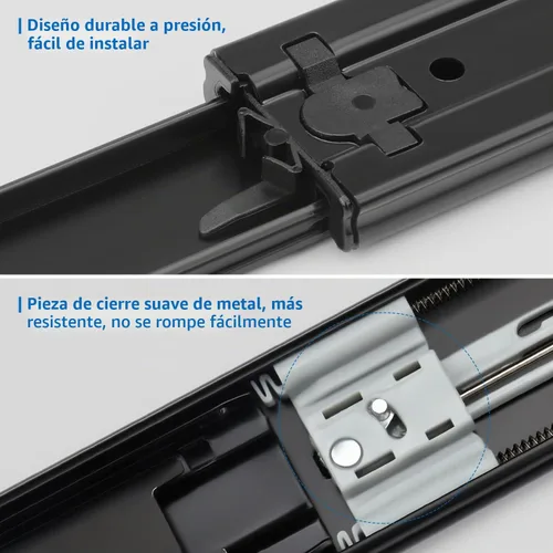 Vista 4 de homdiy 10 pares de correderas de cajón de cierre suave de 22 pulgadas, 3 secciones de extensión completa, montaje lateral, rieles de rodamiento