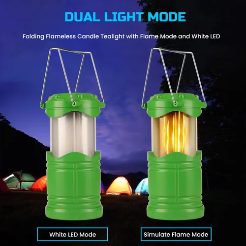 Vista 3 de Lichamp Paquete de 4 linternas LED para campamento, velas plegables sin llama, velas de té, luces de campamento portátiles a batería, kit de Verde