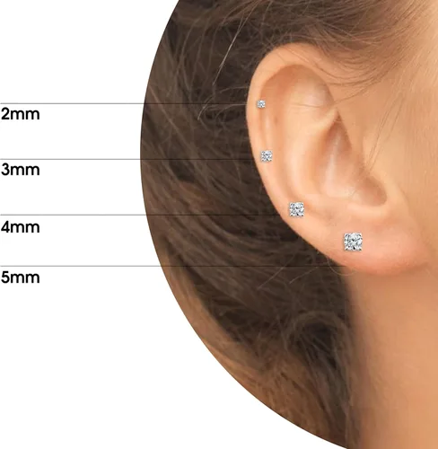 Vista 2 de Sterling Silver Round Small CZ Stud, Tiny Ball Bead Cartilage Earrings Jewelry Set for Women Girls Men, Multiple Piercings