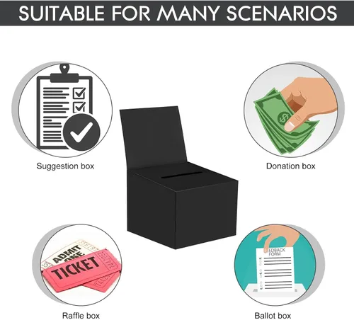 Vista 4 de Paquete de 6 cajas de sugerencias para rifas con ranura, cajas de cartón de 6.5 x 4.5 x 4.5 pulgadas con ranura para boletos y cabecera extraíble