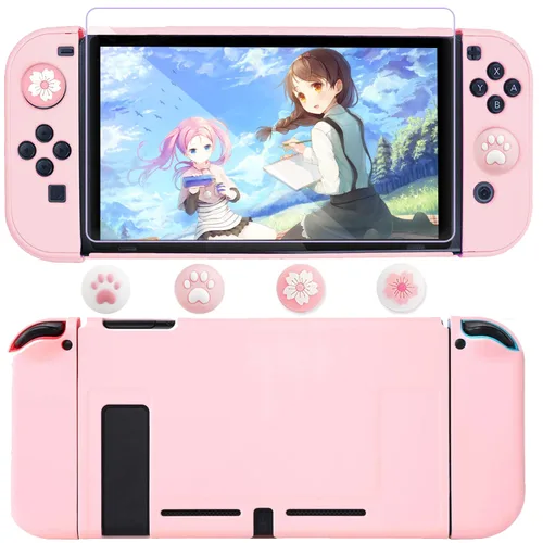 Vista 4 de OLDZHU Pink Travel Carrying Case Accessories Kit Compatible With Nintendo Switch - 10 in 1 Essential Protection Kits with Hard Protective